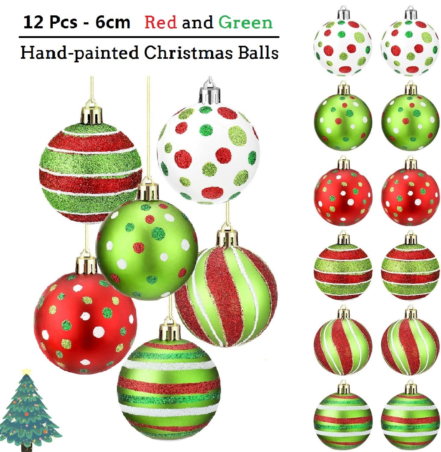 

Lksixu 12Pcs 2.36 inch Red Green White Shatterproof Plastic Christmas Balls Ornaments, Xmas Tree Hanging Baubles Decorations, 6cm