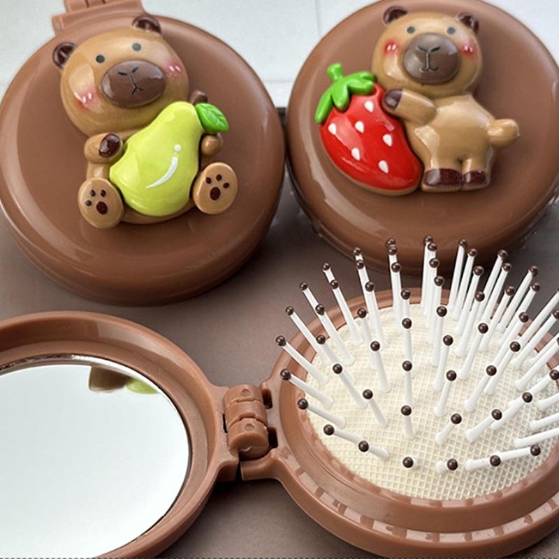 Cute Capybara Folding Massage Comb With Mirror Head Massage Airbag Comb Anti-Static Portable Travel Girl Hair Combs Styling Tool