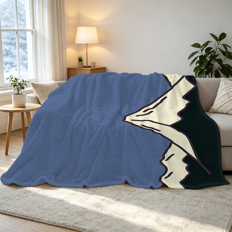 All Seasons Thick Warm Flannel Blanket – Soft Cozy Mountain Pattern, Simple Design for Home, Guest Room, Christmas & Halloween