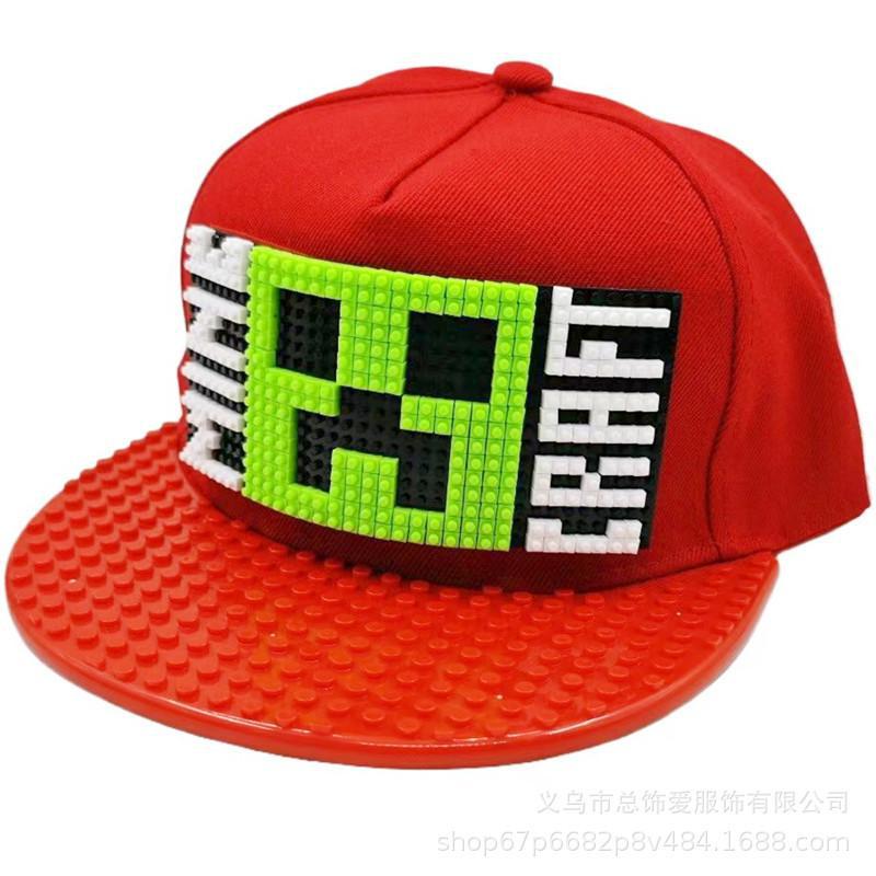 Adjustable Baseball Cap with 3D Block Pattern Flat Brim Snapback Hat Outdoor Sun Protection Unisex Classic Design for Spring and Summer One Size