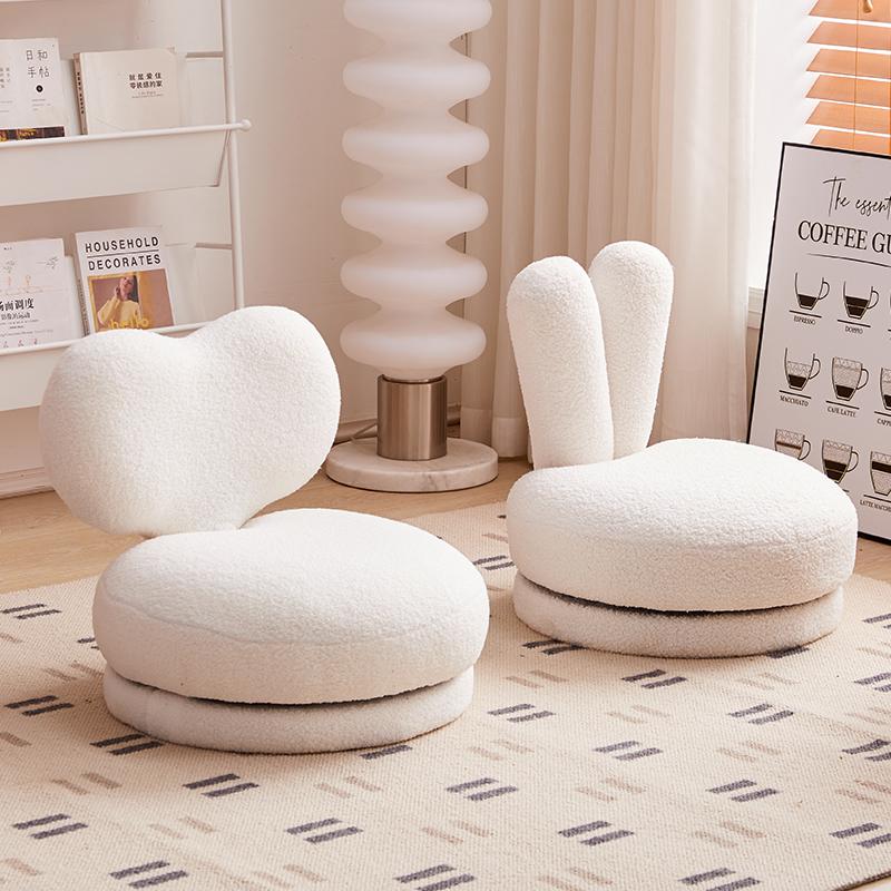 Home Children's Sofa Chair,Rotating Solid Wood Low Stool,Single Lamb Fleece Footstool, Living Room Balcony Reading Chair for Kid
