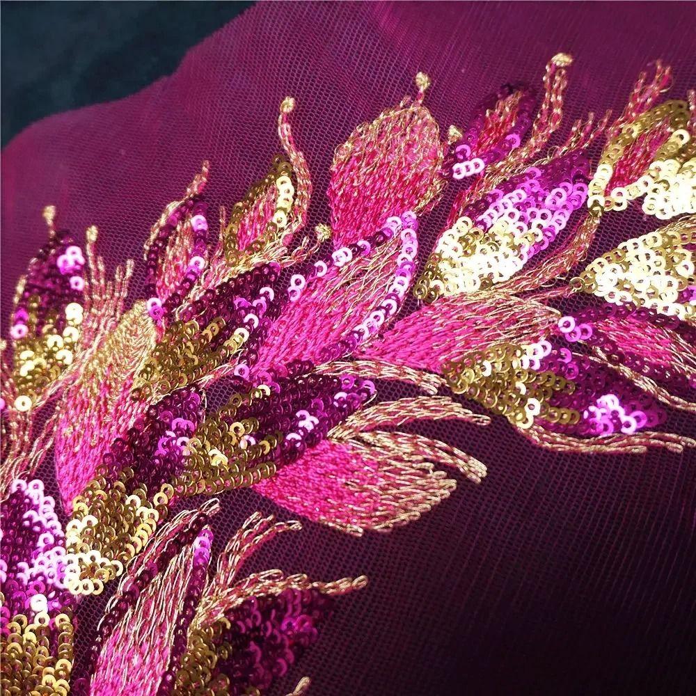 DIY Sequined Embroidery Patches Lace Trims Mesh Sequins Patches Wedding Gown Decoration DIY