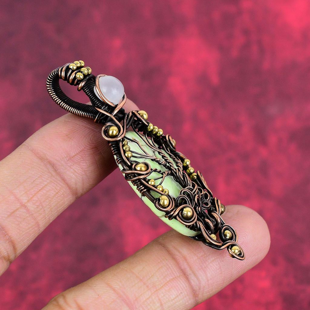 Tree of life lemon chrysoprase pendant copper wire wrapped pendant handmade rainbow moonstone pendant gifts for wife gemstone copper jewelry