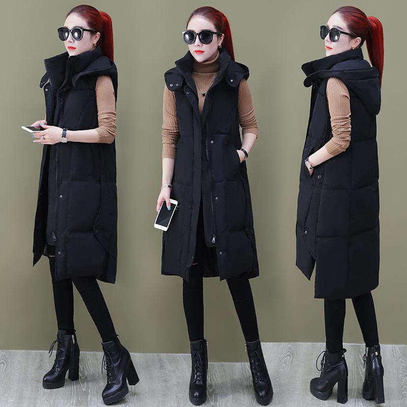 Autumn Winter Women's Solid Color Hooded Vest Loose Thickening Warm Women's Sleeveless Jacket
