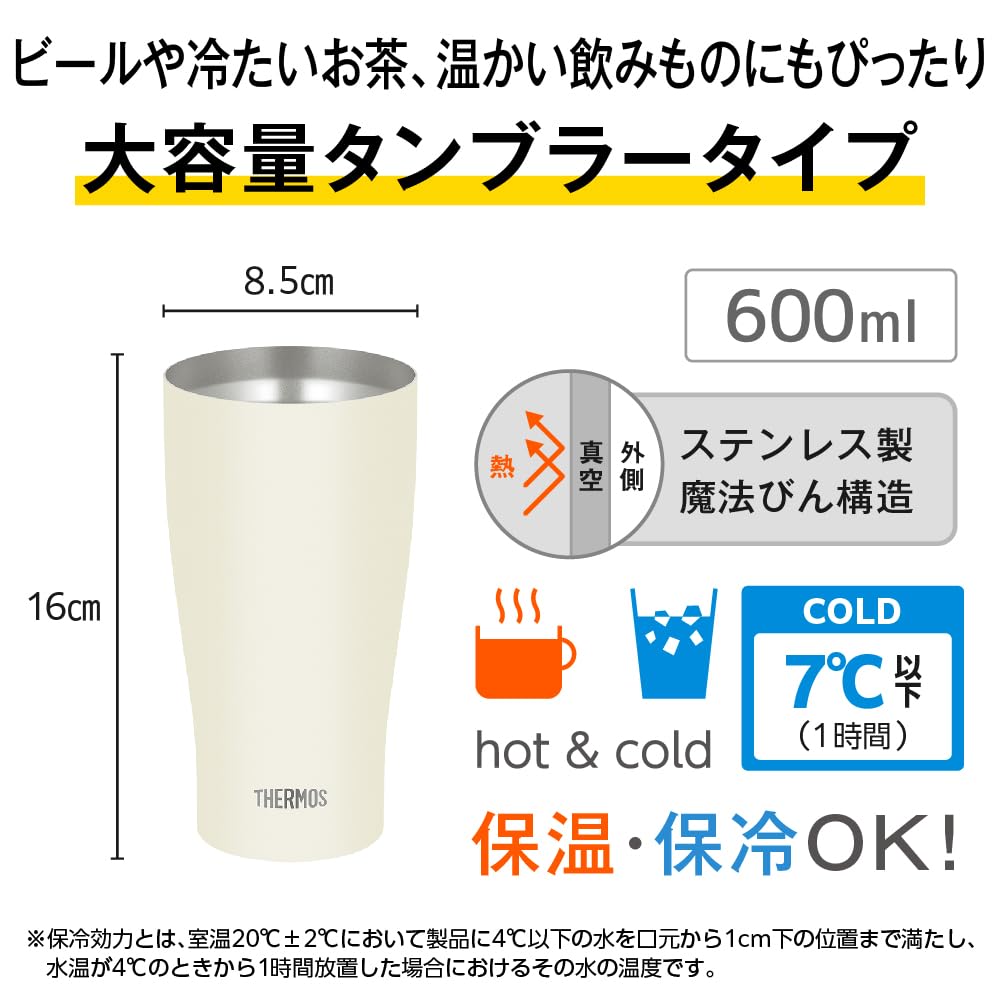 Thermos Vacuum Insulated Matte Dishwasher Thermos Flask Keeps Drinks Hot or MTWH Tumbler, 600ml, White, Safe, Design, Cold, JDY-601C