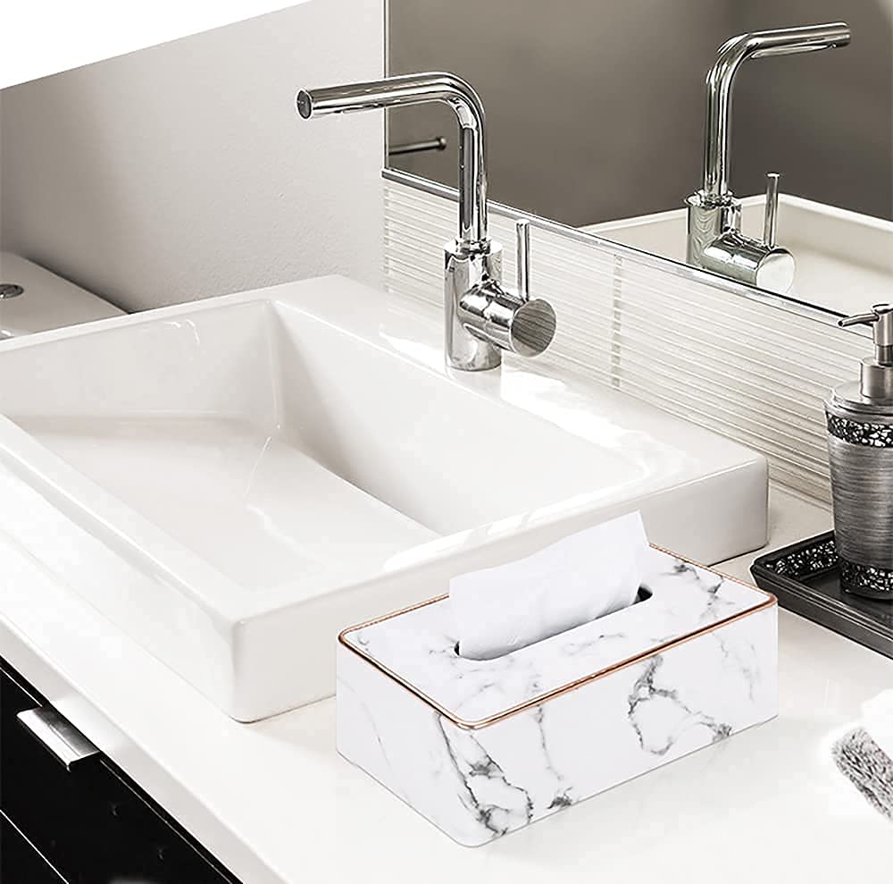 VIEAURA Tissue Case, Marble Pattern PU Leather, Stylish Interior Item