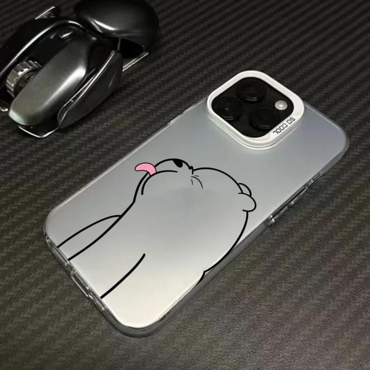 Tongue-out Polar Bear Silver IMD Case for Samsung Galaxy S25 S24 S23 Ultra S22 Plus S21 FE A55 A54 A53 A35 A15 A14 A16 Covers