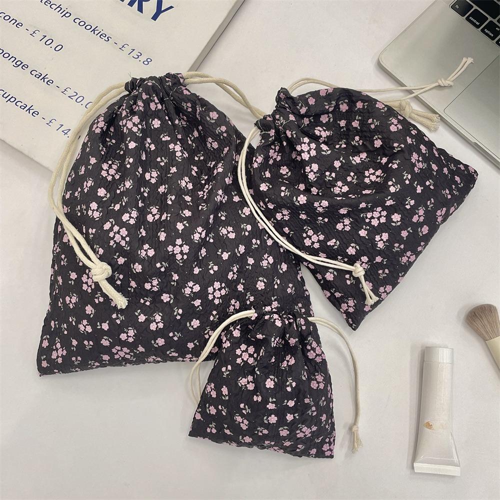 Cute Floral Women Makeup Bag Pouch Kawaii Portable Toiletries Cosmetics Storage Organizer Travel Cosmetic Bag Drawstring Case