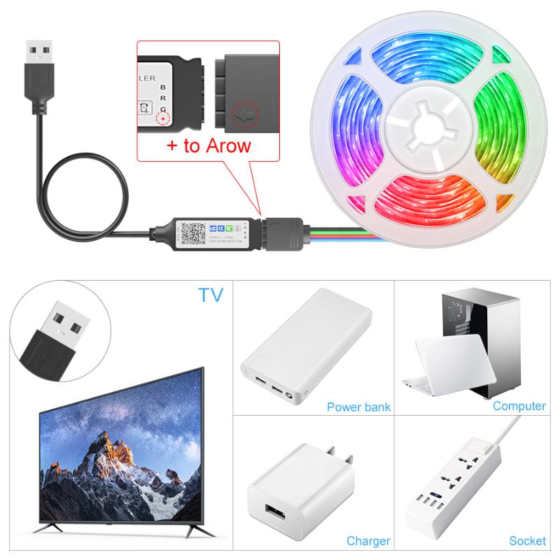 1M-30M USB-LED-Streifenlicht SMD 5050 RGB LED flexible Streifendiode mit Bluetooth APP-Steuerung TV-Hintergrundbeleuchtung Innendekoration Atmosphäre Lichtstreifen