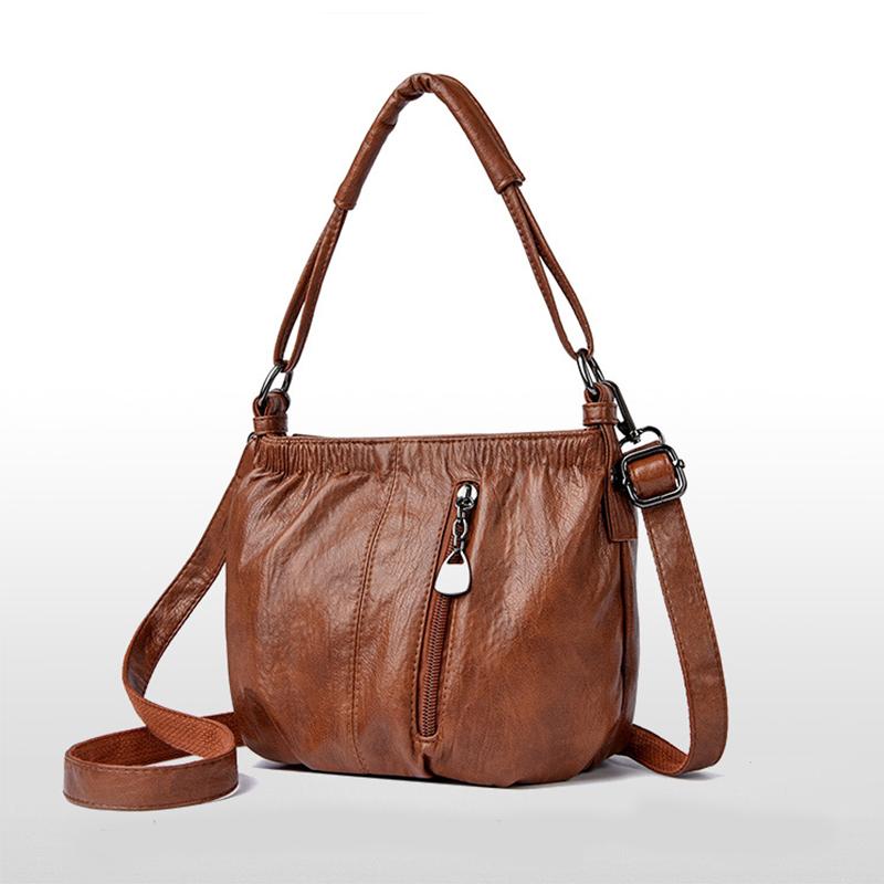 New Fashion Retro Shoulder Bag Women's Handbag Multi Layer Large Capacity Travel PU Leather Crossbody Bag AVE