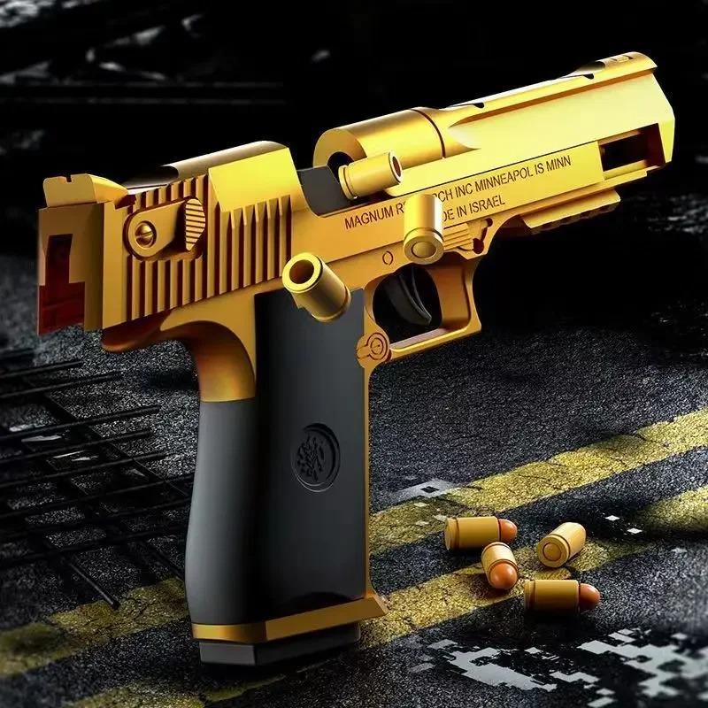 Desert Eagle Mechanical Continuous Fire Toy Gun Shell Ejection Airsoft Pistol Outdoor Soft Bullet Weapon for Children Gift