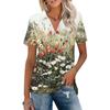 Women's V-Neck Short Sleeve Floral Print Blouse with Collar - Casual Fashion Top