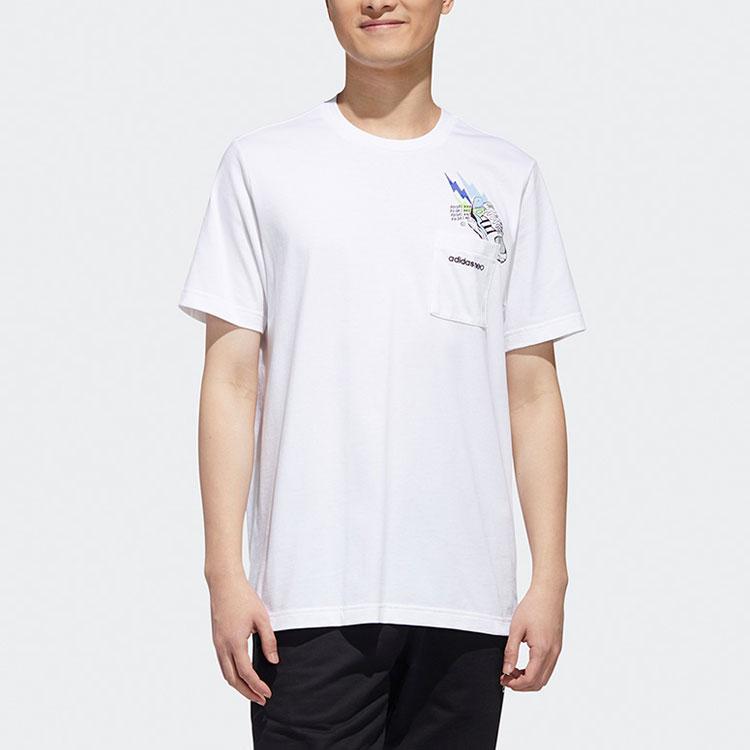 Adidas Neo Hand-Drawn Pattern Letter Print Sports Casual Short Sleeve T-Shirt Men T-Shirts White GJ8887