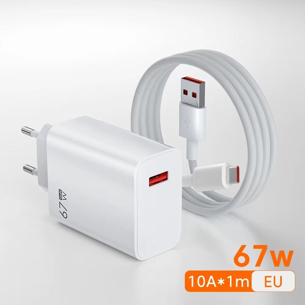 67W GaN USB Charger Fast Charging Charger Type-C Data Cable Mobile Phone Wall Travel Adapter For Samsung Huawei