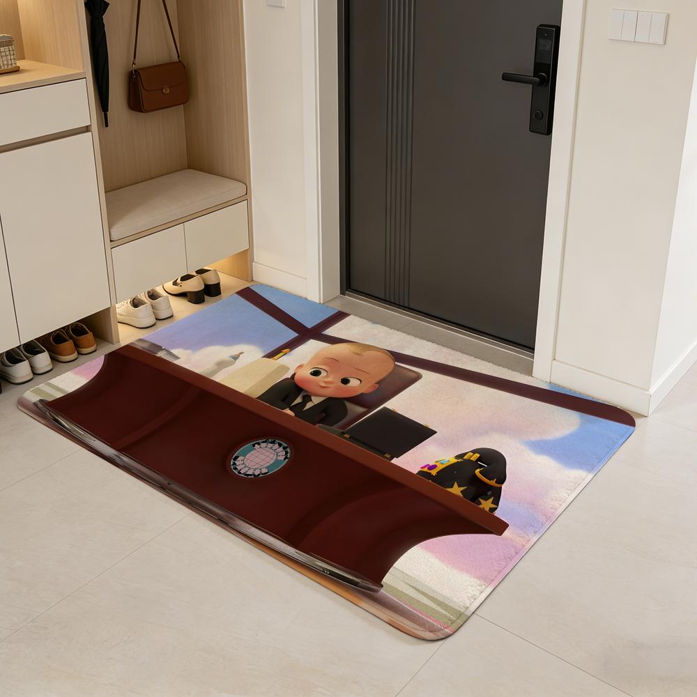 movie T-The Boss Baby Floor Mat Flannel Door Mat Non-Slip Absorbent Washable Indoor Home Rug