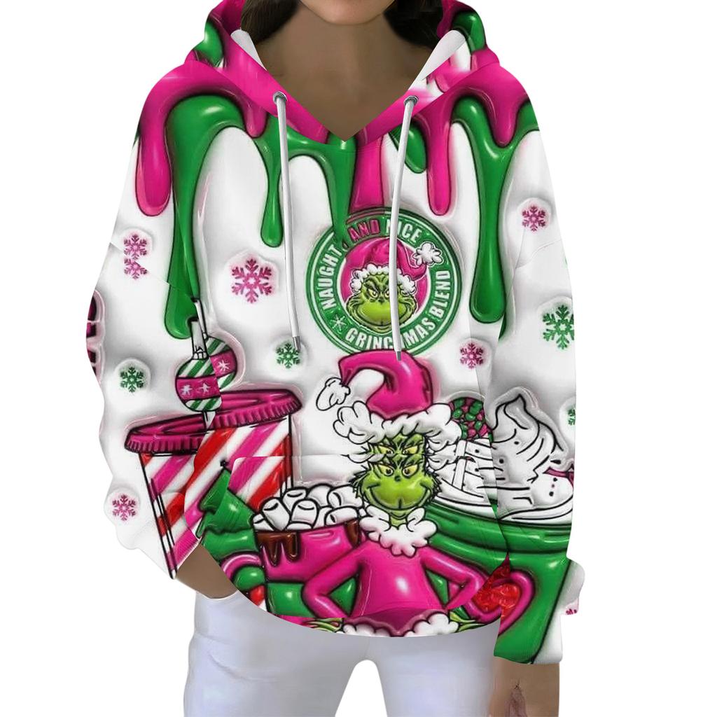 Christmas Hoodies For Women Funny Cute Printed Holiday Sweatshirt Winter Oversized Pullover Tops