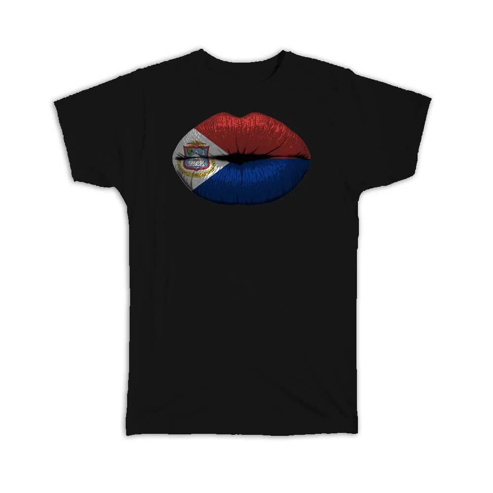 Gift T-Shirt : Lips Saint Martin Flag Expat Country For Her Woman Women Feminine 2XL