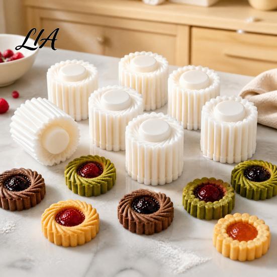 Baking Supplies for Cookies 9PCS Round Double-Ended Pastry Mold, Hand-Press Mooncake Spiral And ABS Plastic Tool Petal Edge Design,