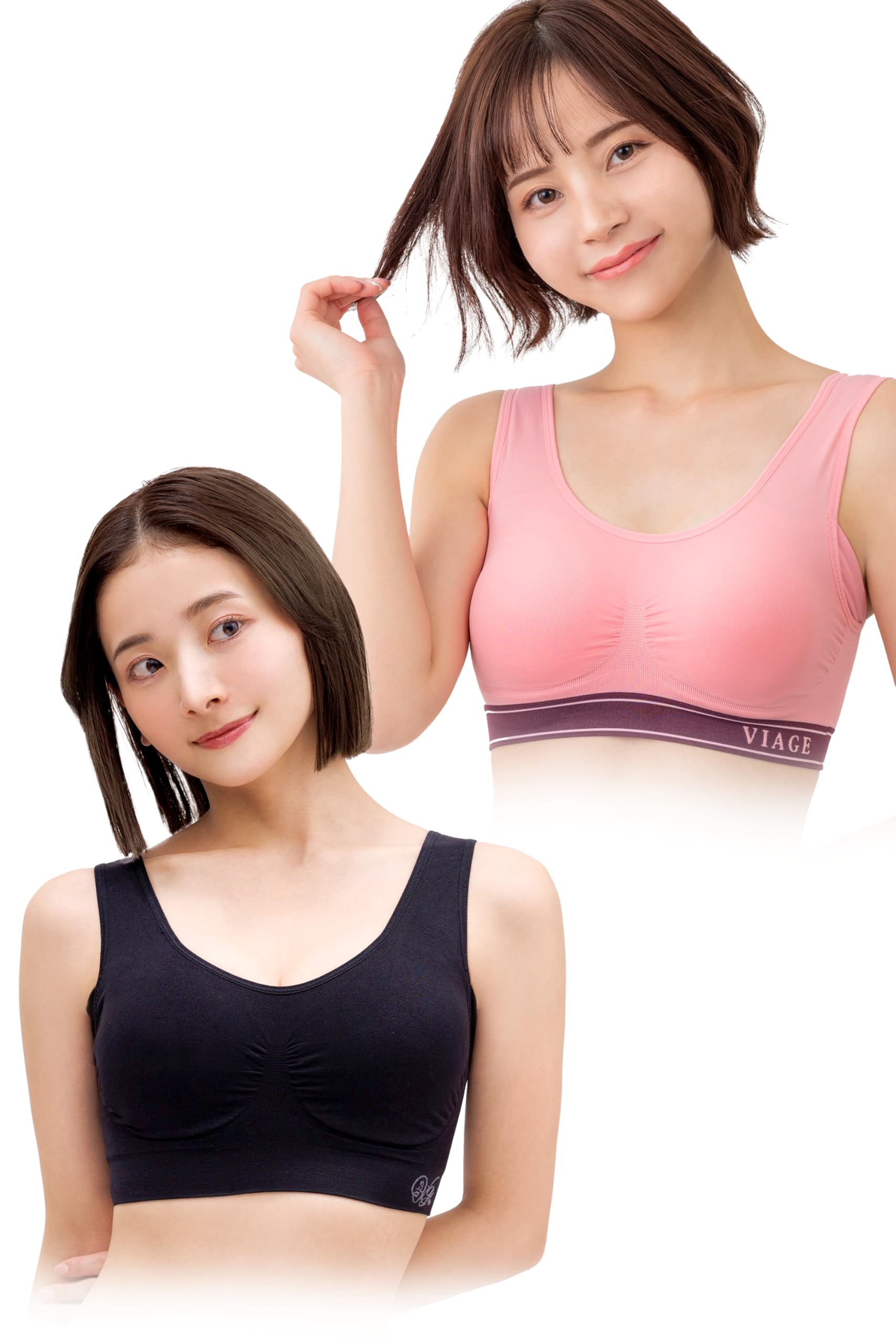 

VIAGE Beauty Up Night Set Розовый x 6 Размеров Высокая Боковая Компрессия Спины Без Сдавливания Бюстгальтер, 2 шт. (Черный/Сладкое вино, Средний), Доступно, Дизайн,