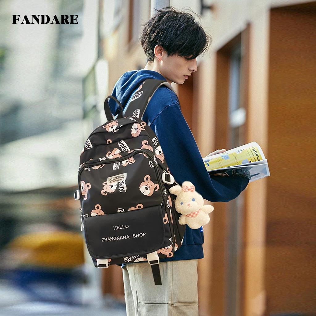 FANDARE Women's Backpack with Plush Toy, Large Capacity, A4 Size, 15.6-inch Laptop Storage, Lightweight, Simple Design, Popular, Unisex, Perfect for