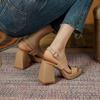 2025 new summer versatile soft leather retro word with waterproof table thick heel Roman sandals women's high heel shoes