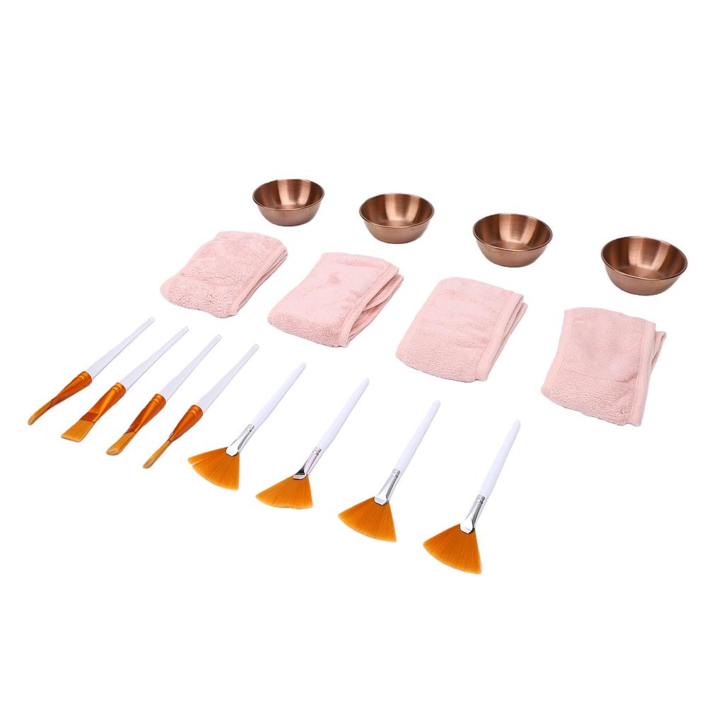 16pcs Esthetician Supplies for Facials Set Small Bowl Fan Flat Brush Hair Band Women Facial Mixing Kit Rosy Gold
