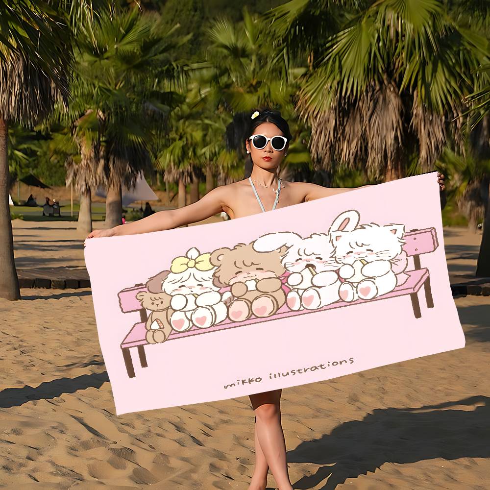 Cute M-Mikko I-Illustrations Bath Towel Microfiber Soft Water Absorbing Breathable For Girl Kids Decorative Cartoon Beach Towel