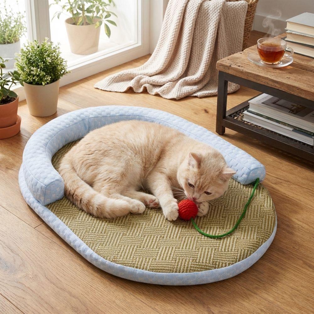 Neck Support Pet Cooling Mat Anti-slip Puppy Kennel Cartoon Pet Nest Mat Household