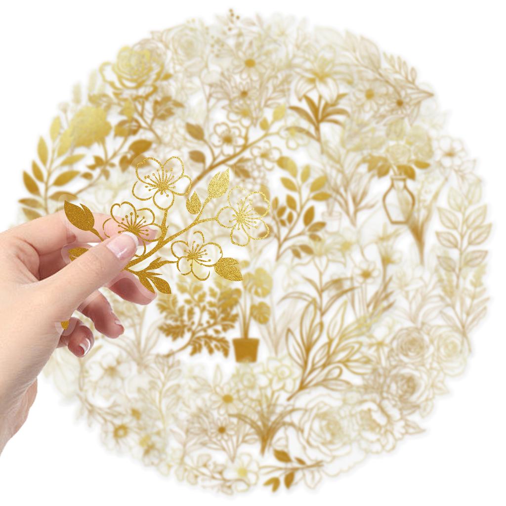 50 Transparent Cartoon Golden Plant Sticker Package Waterproof Transparent PET Manual Material Decorative Guitar Notebook