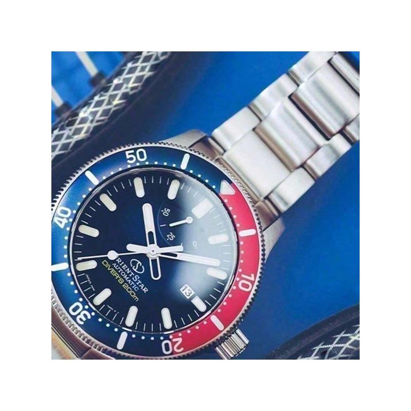 Orologio Meccanico Automatico da Uomo Serie Stella Orientale - Orologio Subacqueo Luminoso, Edizione Rossa e Blu, Modello RE-AU0306L00B