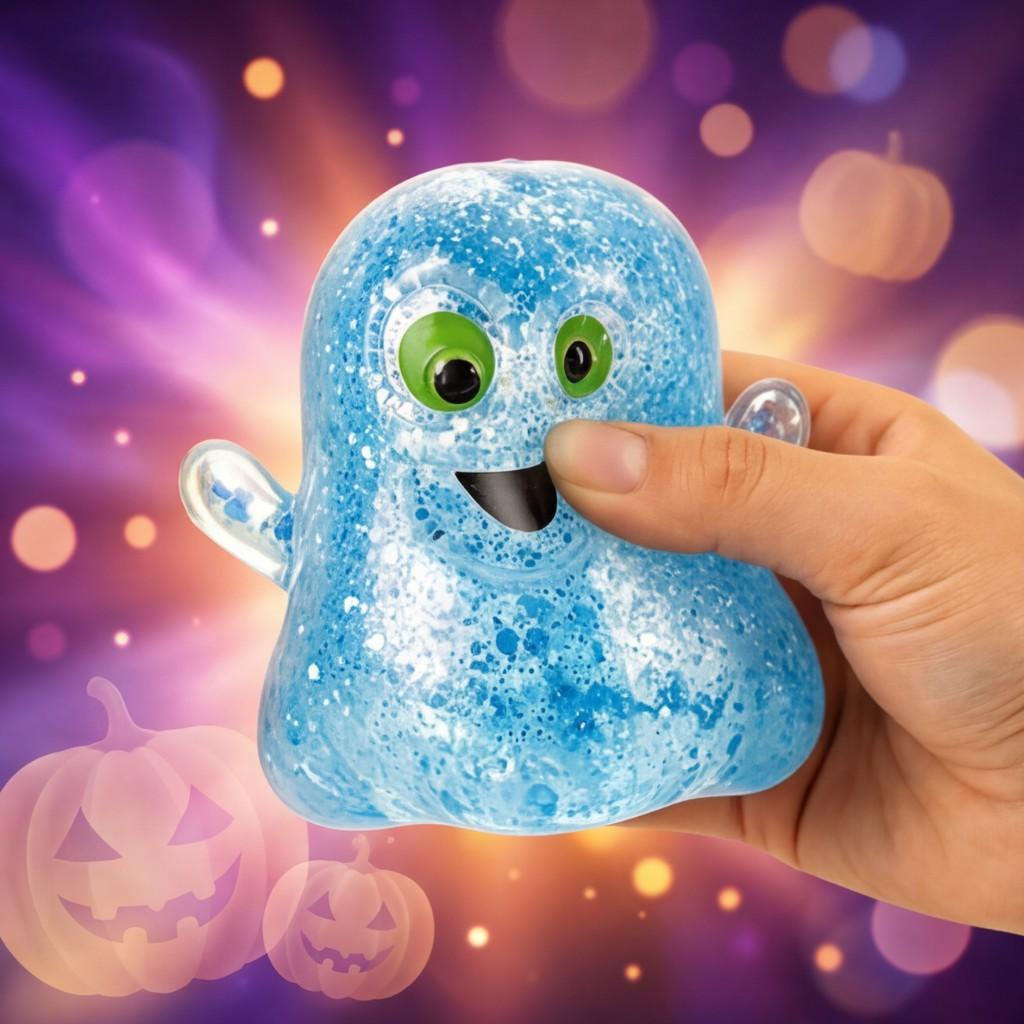 Stress Relief Ghost Shape Slow Rise Squishy Fidget Toy with Glitter Pumpkin Halloween Decor for Kids Adults Anxiety Relief/transparent