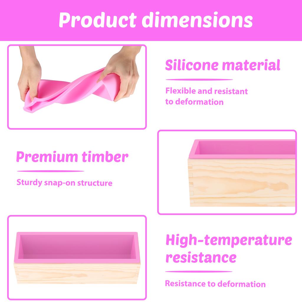 2Pcs 40oz Silicone Soap Mold with Wood Box Rectangular Homemade Soap Bath Bombs Mold Easy to Demold for Enthusiast and Beginner