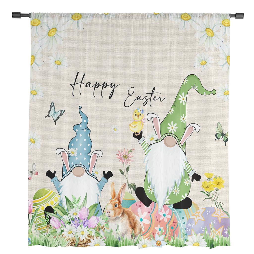 Easter Bunny Eggs Flower Dwarf Tulle Curtains For Living Room Bedroom Voile Sheer Curtain Window Home Decor Drapes
