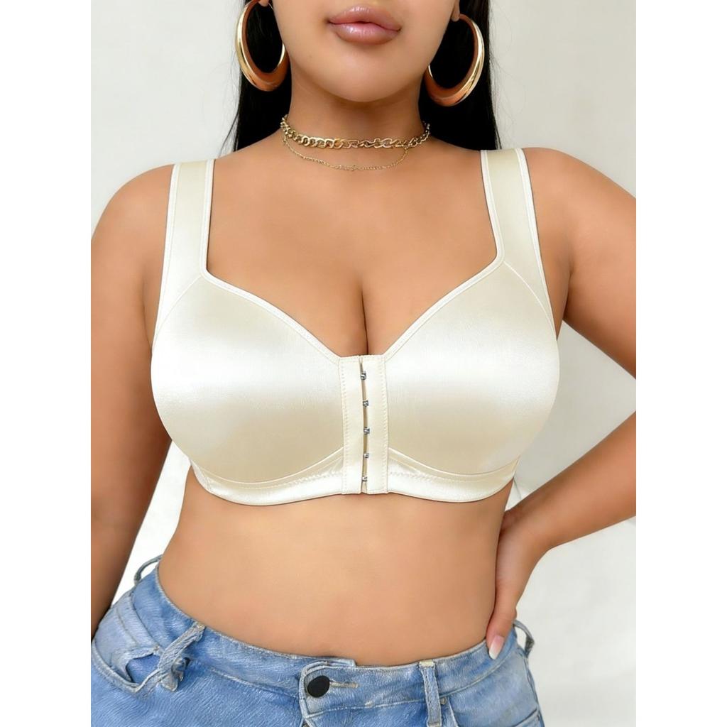 Satin-Unterwäsche mit Knopfleiste vorne, Damen, Große Größen, Raffung, Sport, BH ohne Bügel Text