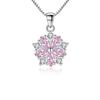 925 Sterling Silver Pink Crystal Flower Pendant Chain Necklace For Women Korean Elegant Luxury Quality Jewelry Accessories