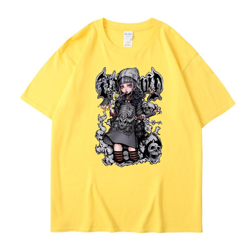 

Летняя новая винтажная женская футболка с принтом «Готическая девушка», свободная короткая футболка XXXL жёлтый