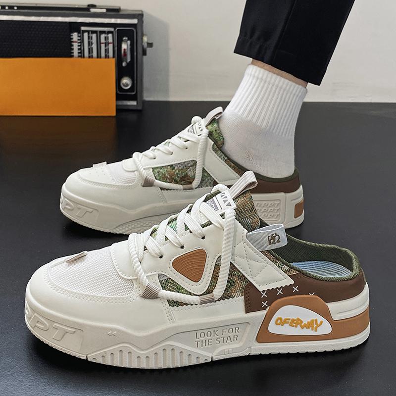 Fashion Men Casual Shoes Summer Breathable Thick Sole Comfortable Half Slippers Soft Bottom Non-slip One-foot Slip-on Closed Toe Slipper