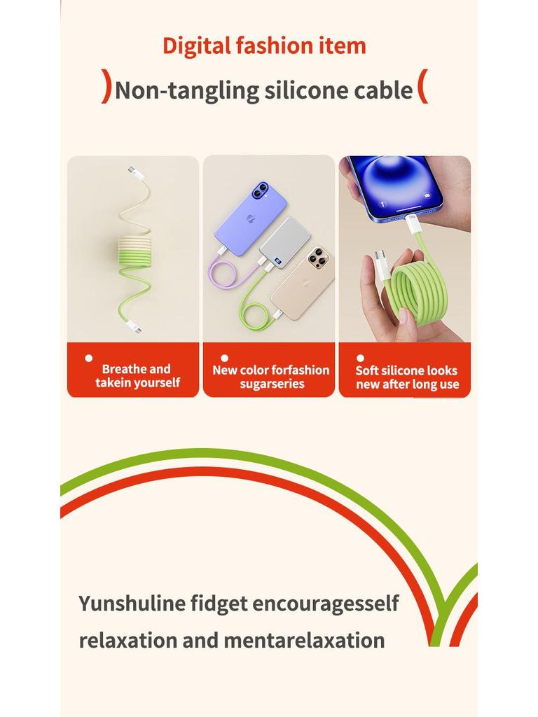 240W Silicone Magnetic Fast Charging Cable for Apple, Android, Tablets & Laptops