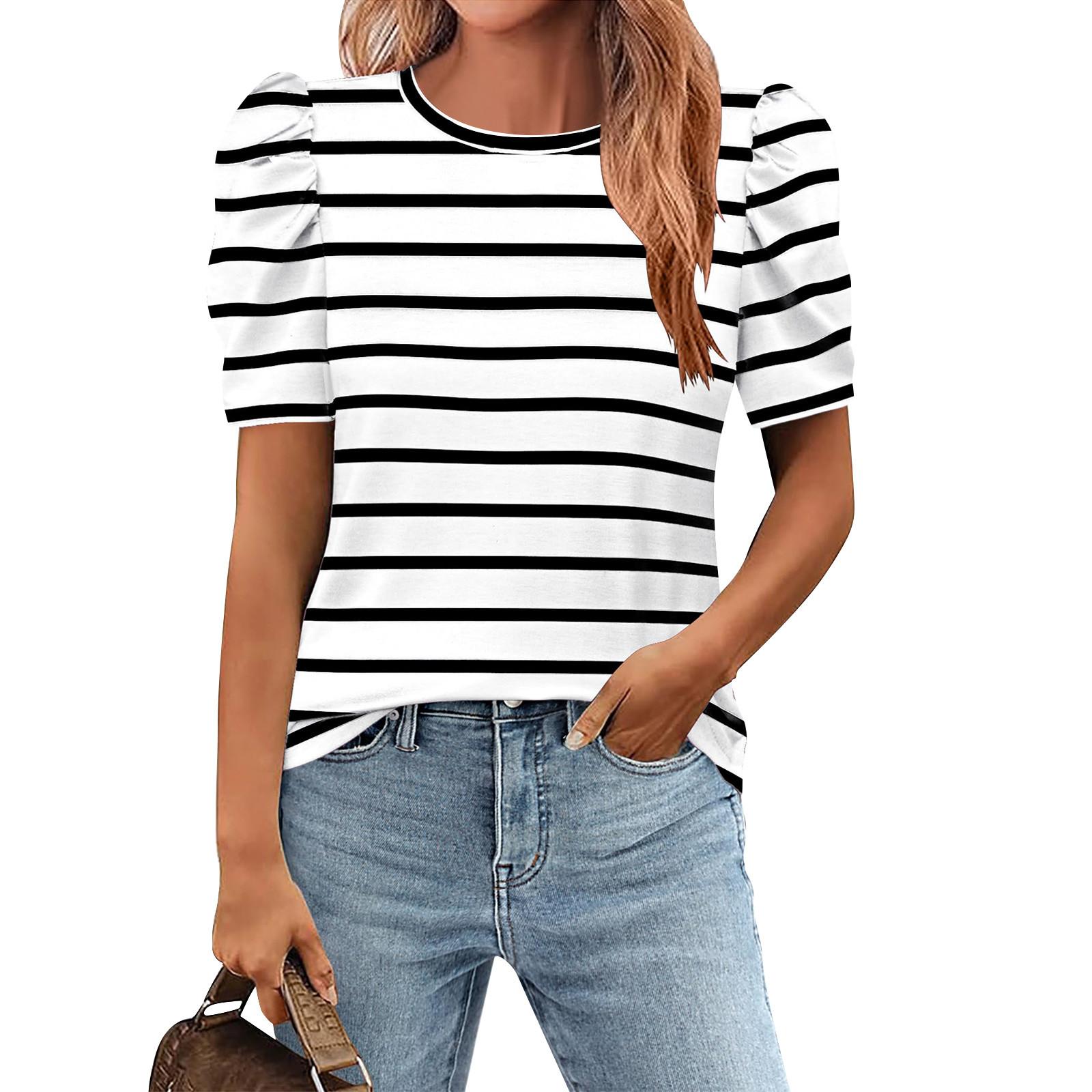 

Женские летние топы, повседневные, с оборками, коротким рукавом, круглым вырезом, свободные, плиссированные футболки M чёрный