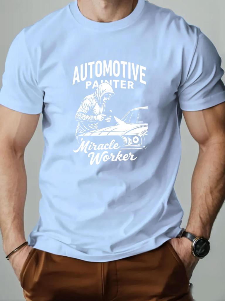 Man‘s T-shirt 100% Cotton Car repair Cartoon Printing Men Round Neck Casual Short Sleeve Summer Breathable Streetwear Top Tees