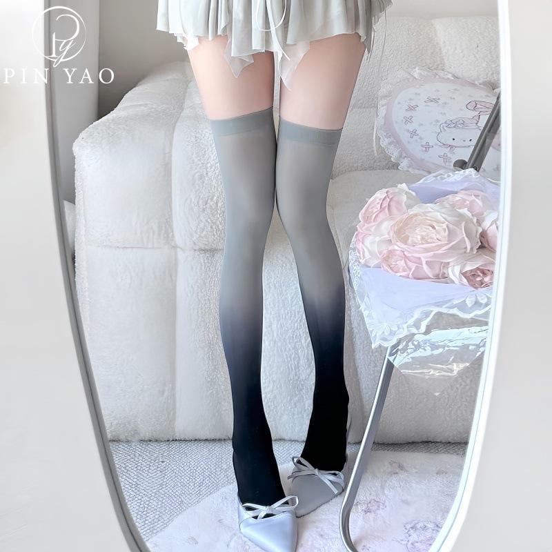 Spring 80D Impervious Velvet Stockings Gradual Change Color Knee Socks Color Matching Stockings Blue Pure Desire Jk Socks