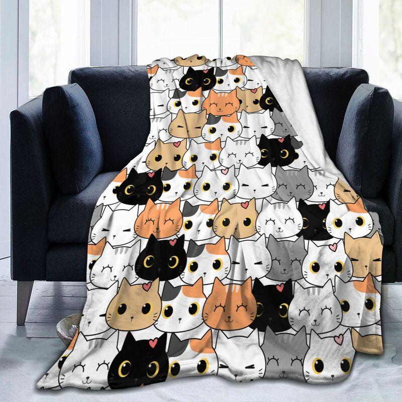 Cute Cat Kitten Cartoon Doodle Throw Blanket Ultra Soft Cozy Fleece Blankets Portable Lightweight Flannel Blanket for Bed Sofa