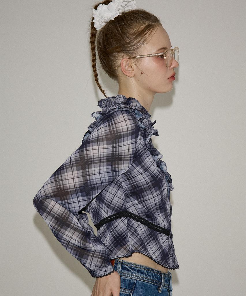 SALON DE YOHN Ruffle Check Blouse_ Black