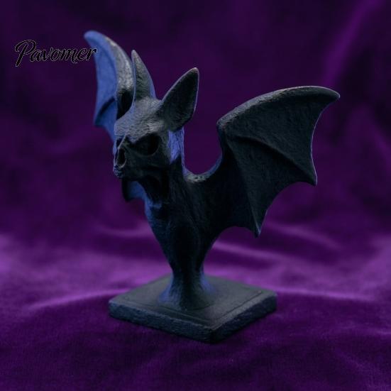 Indoor Party Ornament 3D Printed Bat Figurine, Gothic Black Sculpture, Spooky Dark Aesthetic Home Furnishings Tabletop for Halloween Shelf Desk