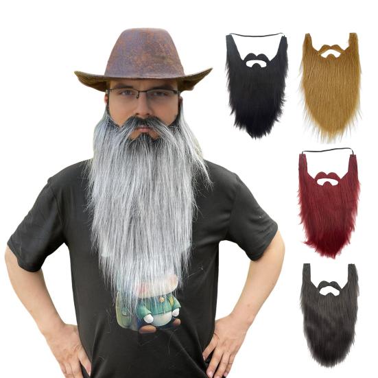 Fake Beard Role-playing Costume Old Man Mustache Beard with Elastic Rope Facial Hair Accessory for Halloween Cosplay Party Supplies