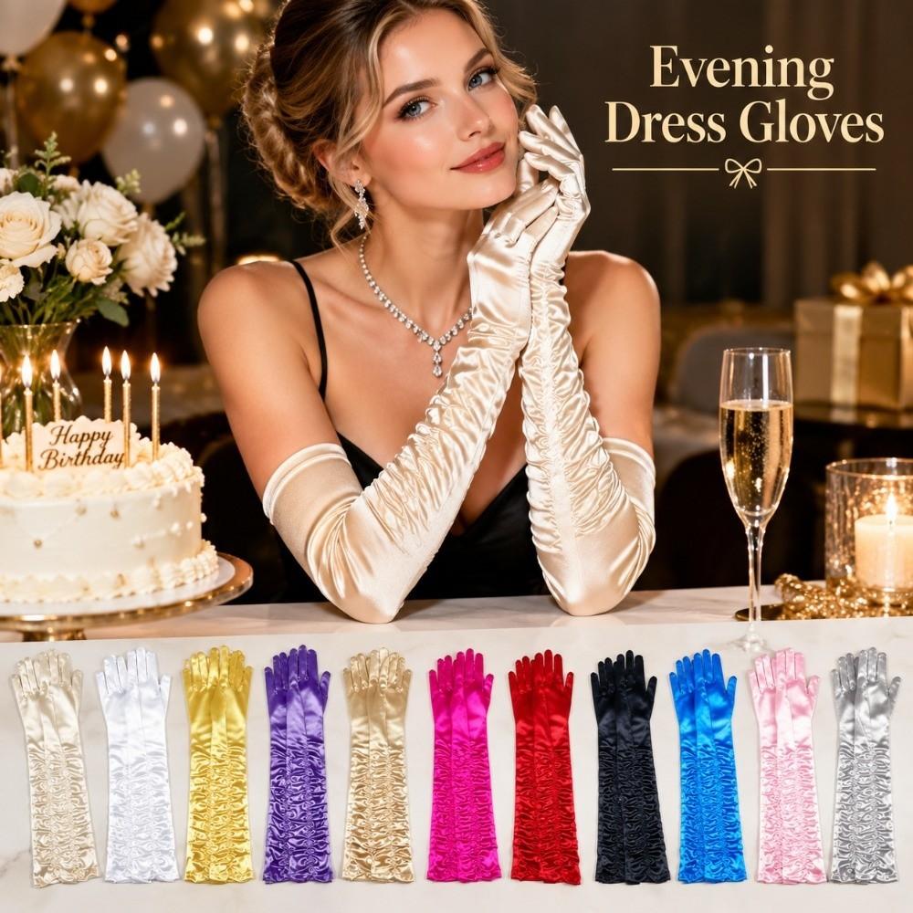 Ruched Design Evening Dress Gloves Full Finger Opera Gloves Bridal Wedding Gloves Birthday Party
