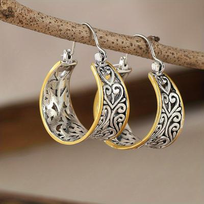 Vintage Silvery Plated Hollow Out Hoop Earrings Women's  Concise Jewelry Accessories Wedding Party Birthday Perfect Gifts