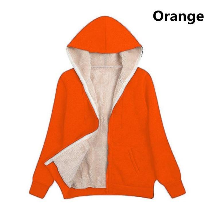 Plus Size Womens Plush Hooded Jacket Long Sleeve Zipper Sweater Coat Tops