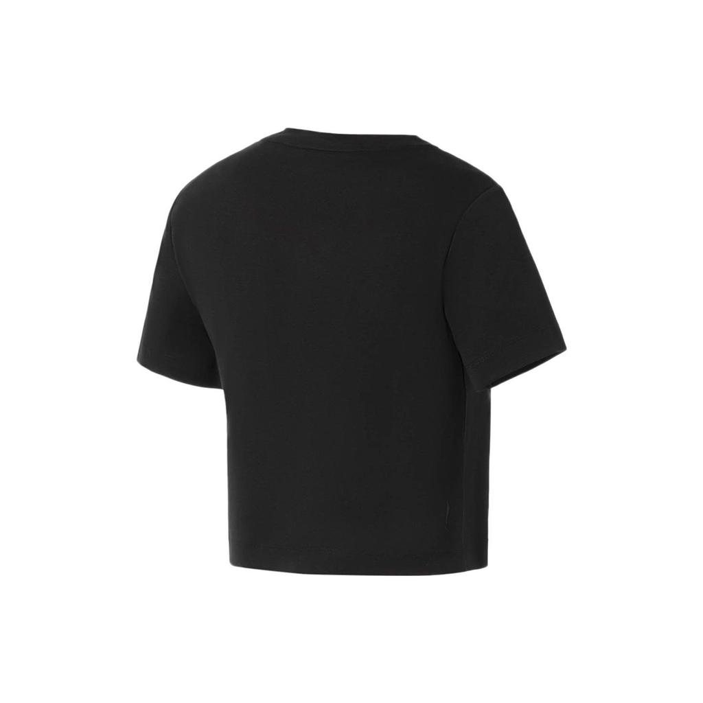 Li Ning Fitness Series Solid Color Short Sleeve Round Neck T-Shirt Women Tops Black ATSS412-3