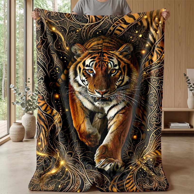 Tiger in Floral Garden Theme blanket Lightweight Warm Flannel Blanket Decorative Throw Blanket for Home Decoration